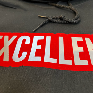 EXCELLENCE. Bold Hoodie - Black/Red Felt/Reflective Silver