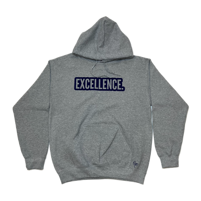 EXCELLENCE. Bold Hoodie - Heather Gray/Royal Felt