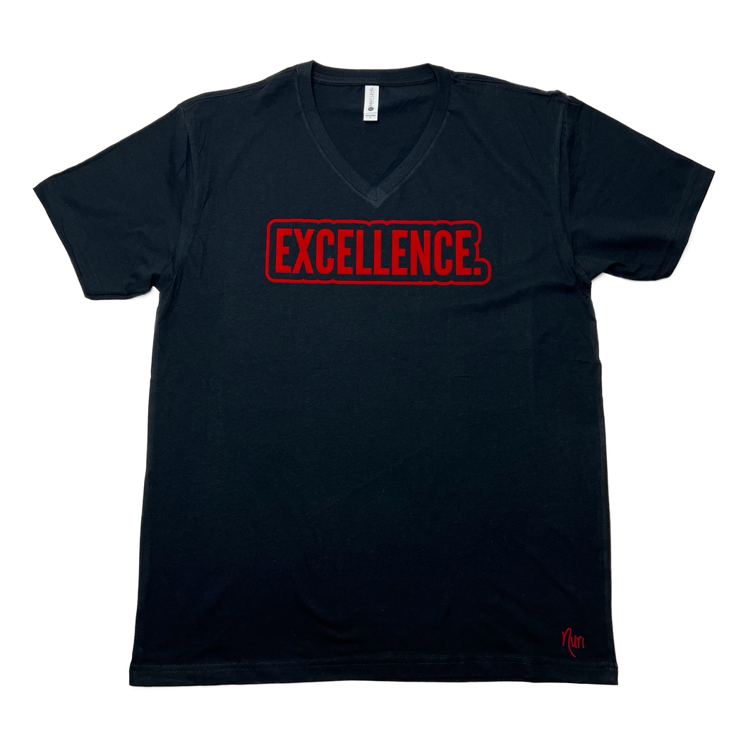 EXCELLENCE. Bubble V-Neck T-Shirt - Black/Red Felt